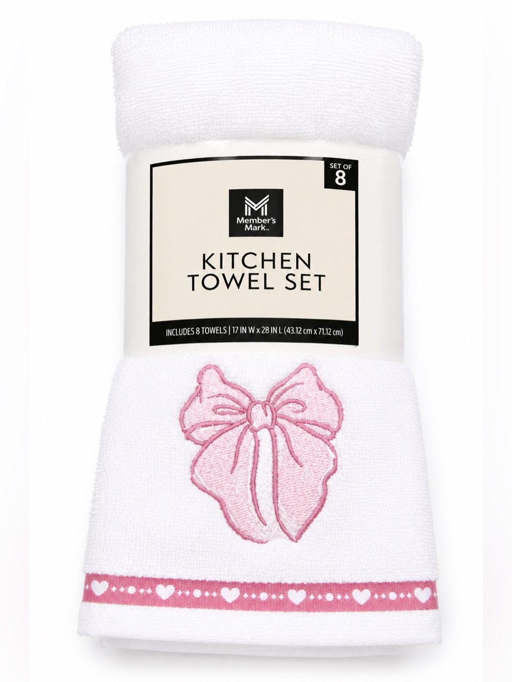 Member's Mark White and Pink Embroidered Kitchen Towel Set